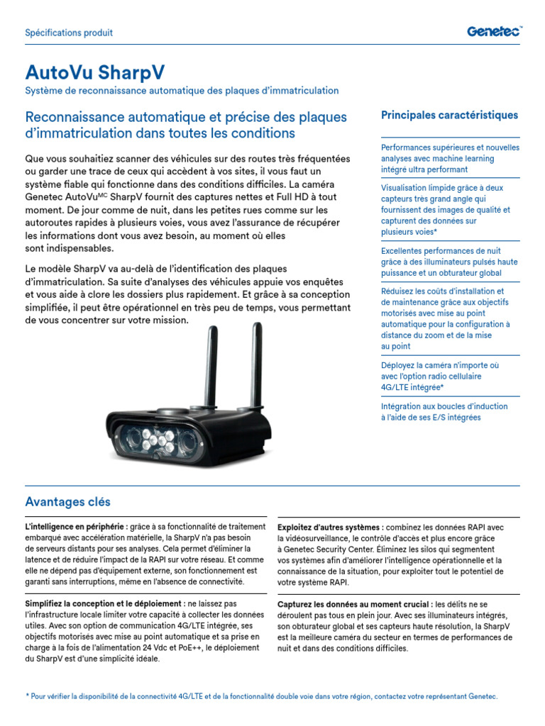 Caméra AutoVu SharpV : Performance et Fiabilité | PDF | 4G