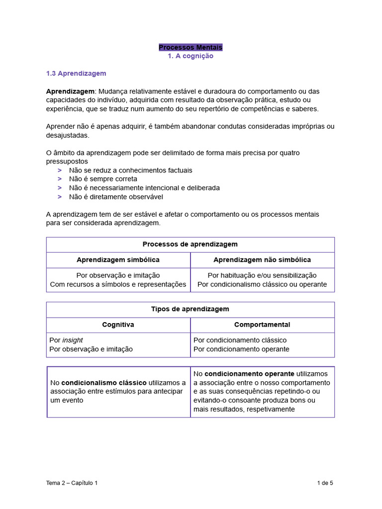 Tipos e Processos de Aprendizagem | PDF | Aprendizado | Inteligência
