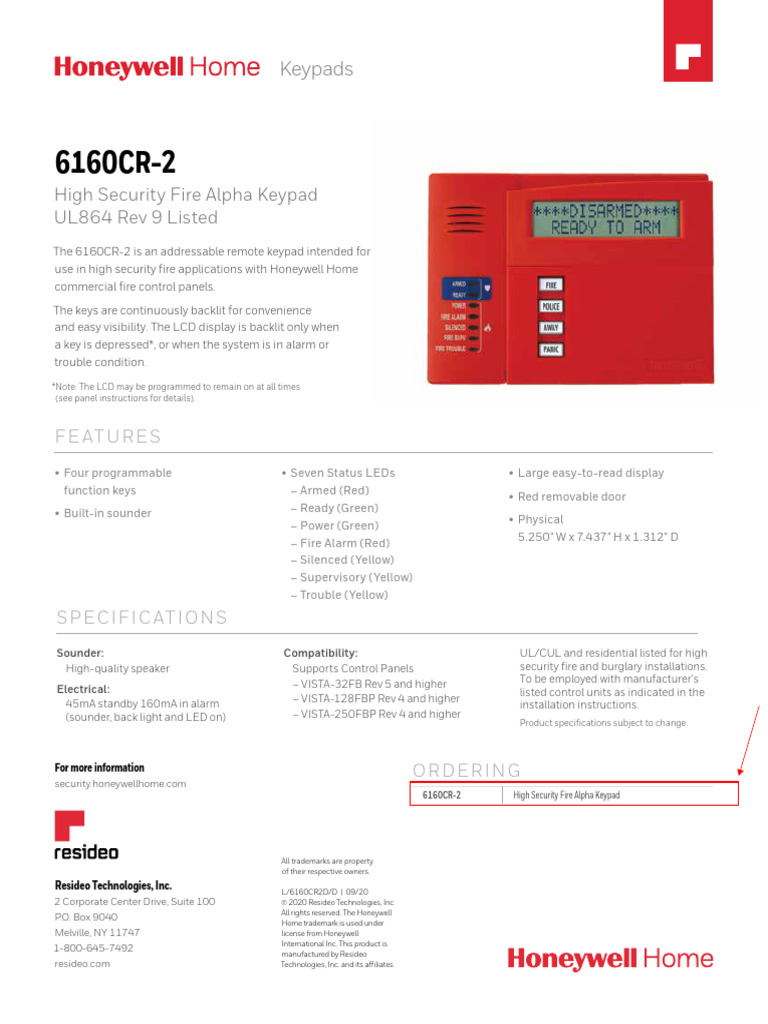 High Security Fire Alpha Keypad 6160CR-2 | PDF | Backlight