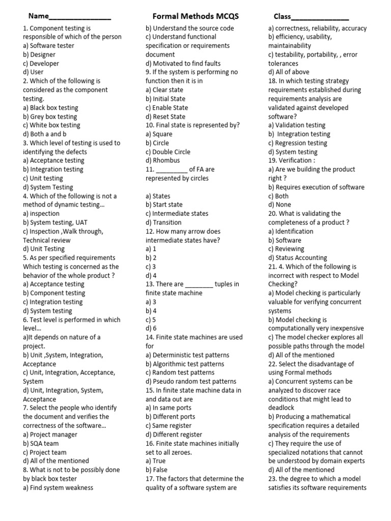 After Mids Formal Methods Topic Wise Mcqs | PDF | Software Testing ...