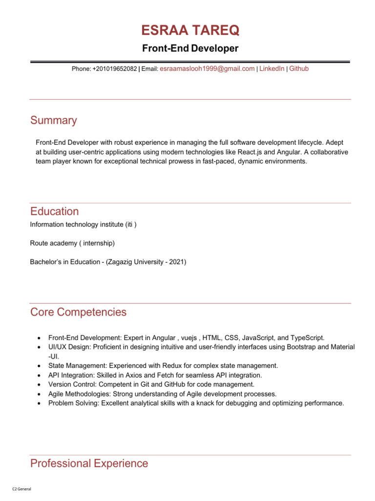 Esraa Tareq Resume | PDF | Bootstrap (Front End Framework) | Computer ...