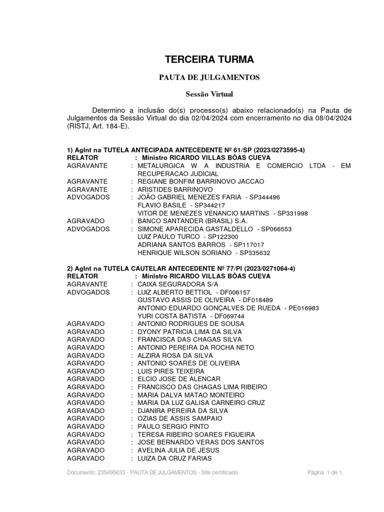 Pauta de Julgamentos - Sessão Virtual 2024 | PDF | Brasil