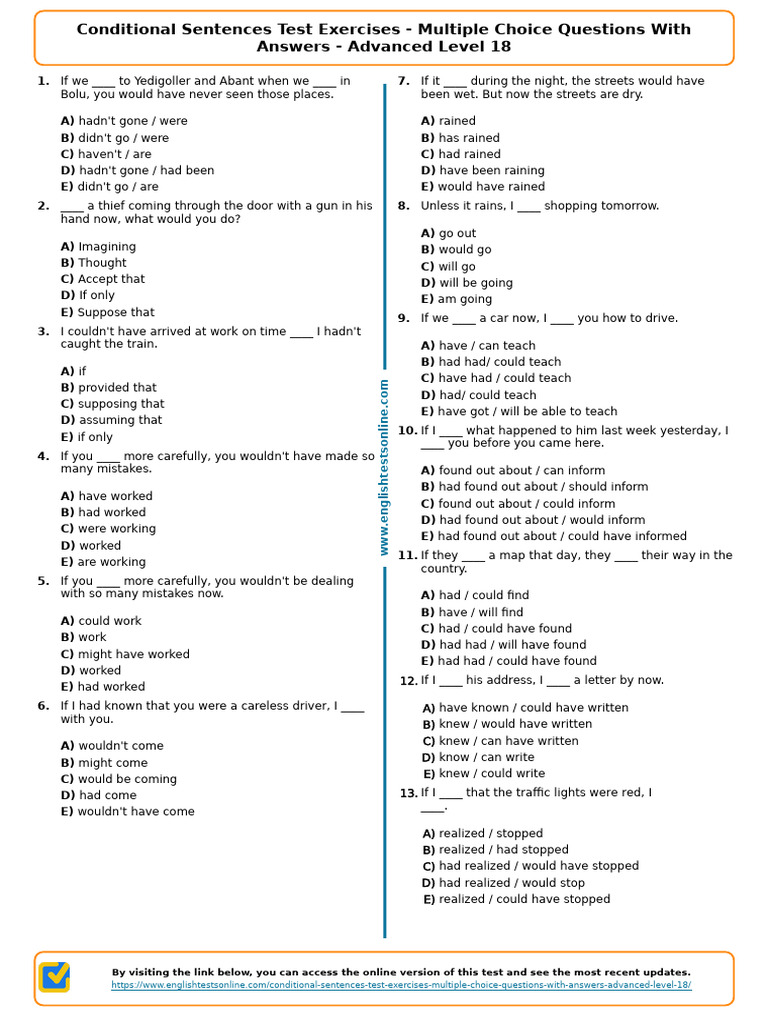 Advanced Conditional Sentences Test | PDF | Multiple Choice