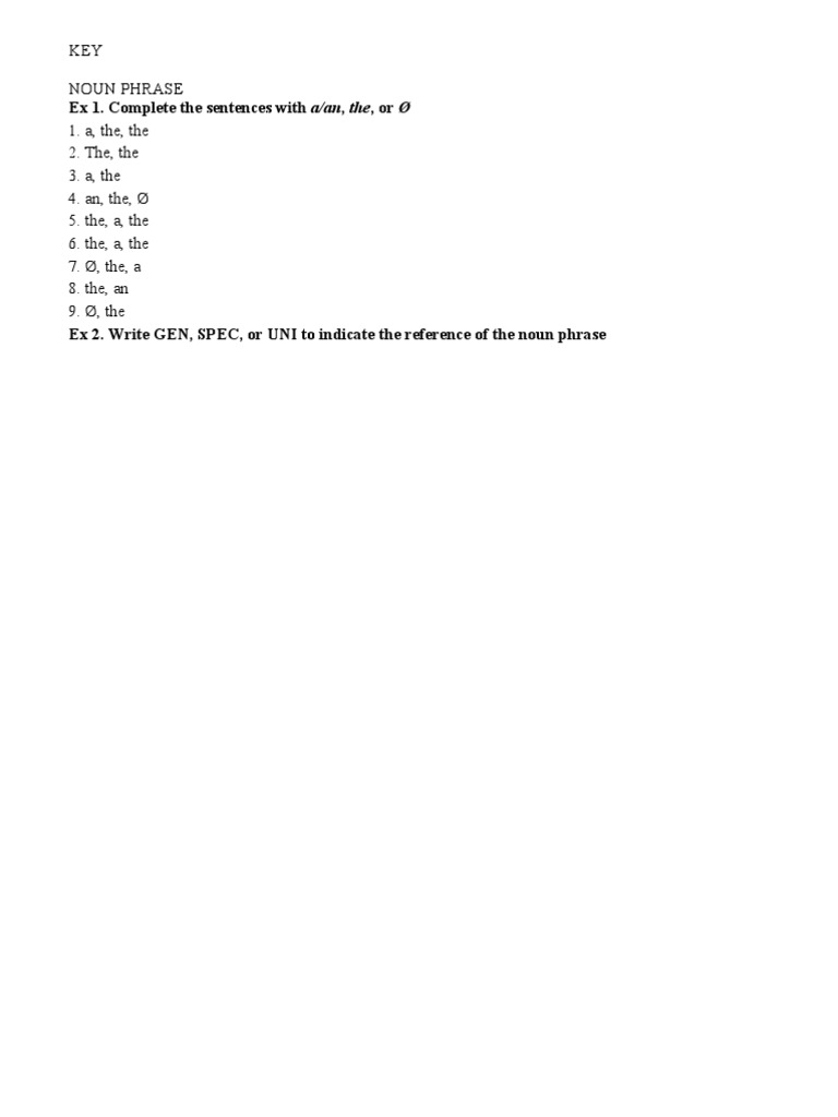 Noun and Verb Phrase Exercises Guide | PDF | Phrase | Sentence ...