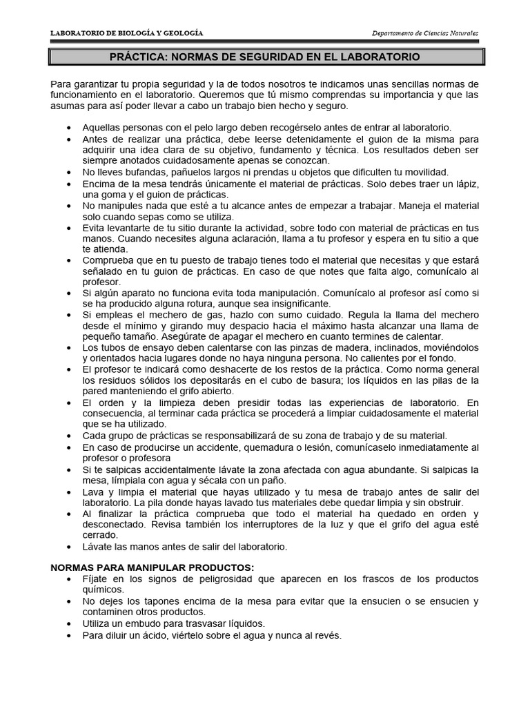 Normas de Seguridad en el Laboratorio | PDF | Laboratorios | Agua