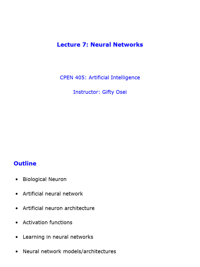 Lecture 7 - Neural Networks | PDF | Artificial Neural Network | Dendrite