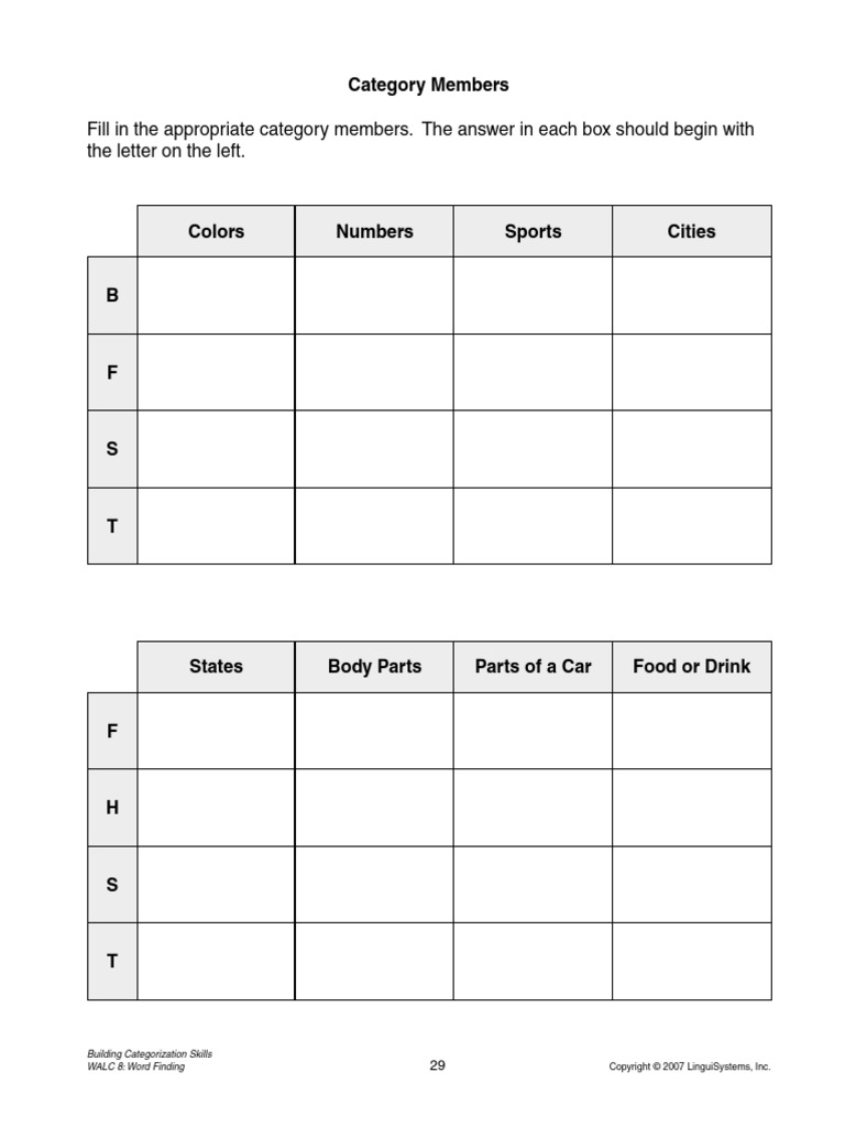 WALC 8: Word Finding Exercises | PDF