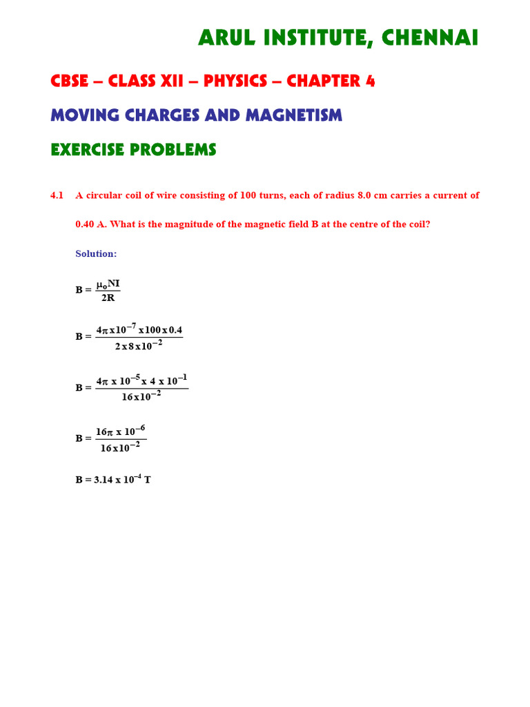 Class 12 Physics: Magnetism Problems | PDF | Inductor | Electromagnetism