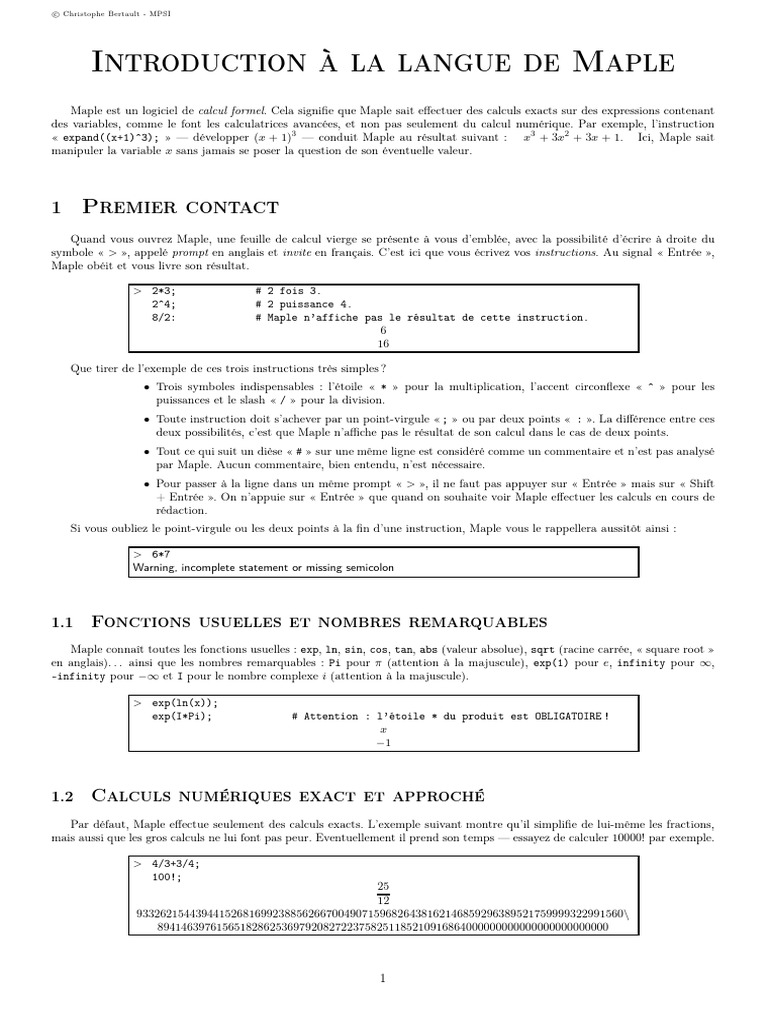 Introduction au logiciel Maple | PDF | Pi | Nombre premier