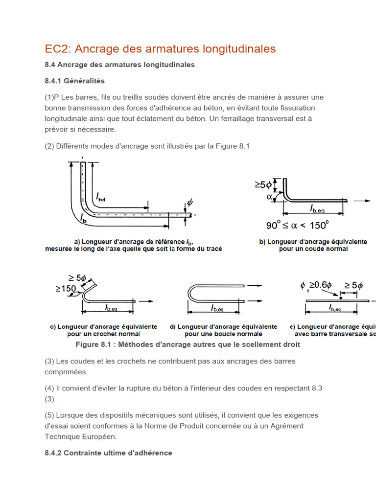 Ancrage des armatures longitudinales EC2 | PDF | Béton | Ingénierie civile