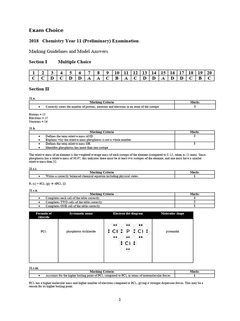 2018 Year 11 Chemistry Exam Answers | PDF | Intermolecular Force ...