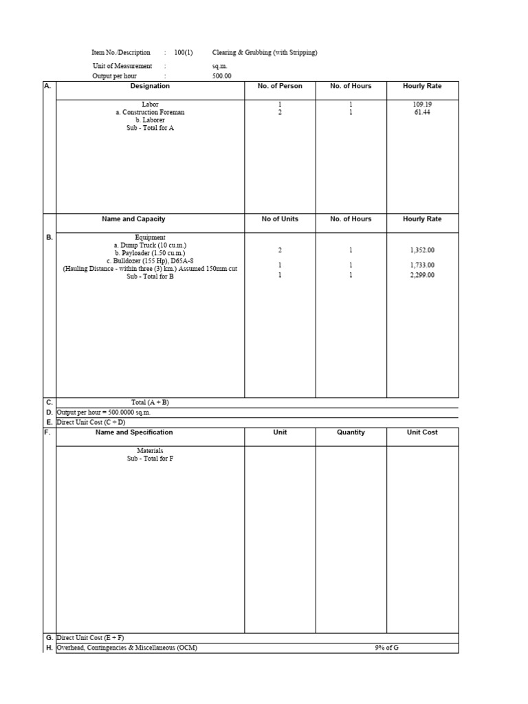 DPWH Dupa for Clearing and Grubbing | PDF | Value Added Tax | Cost