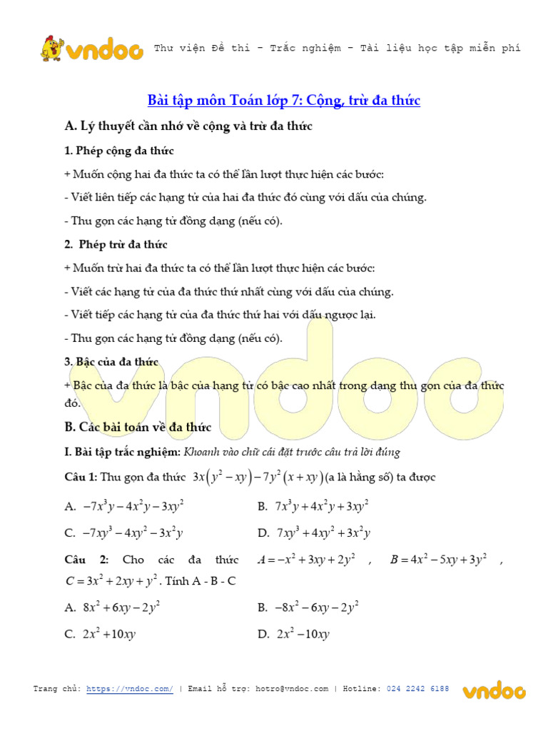 Bai Tap Cong Tru Da Thuc Toan Lop 7 | PDF