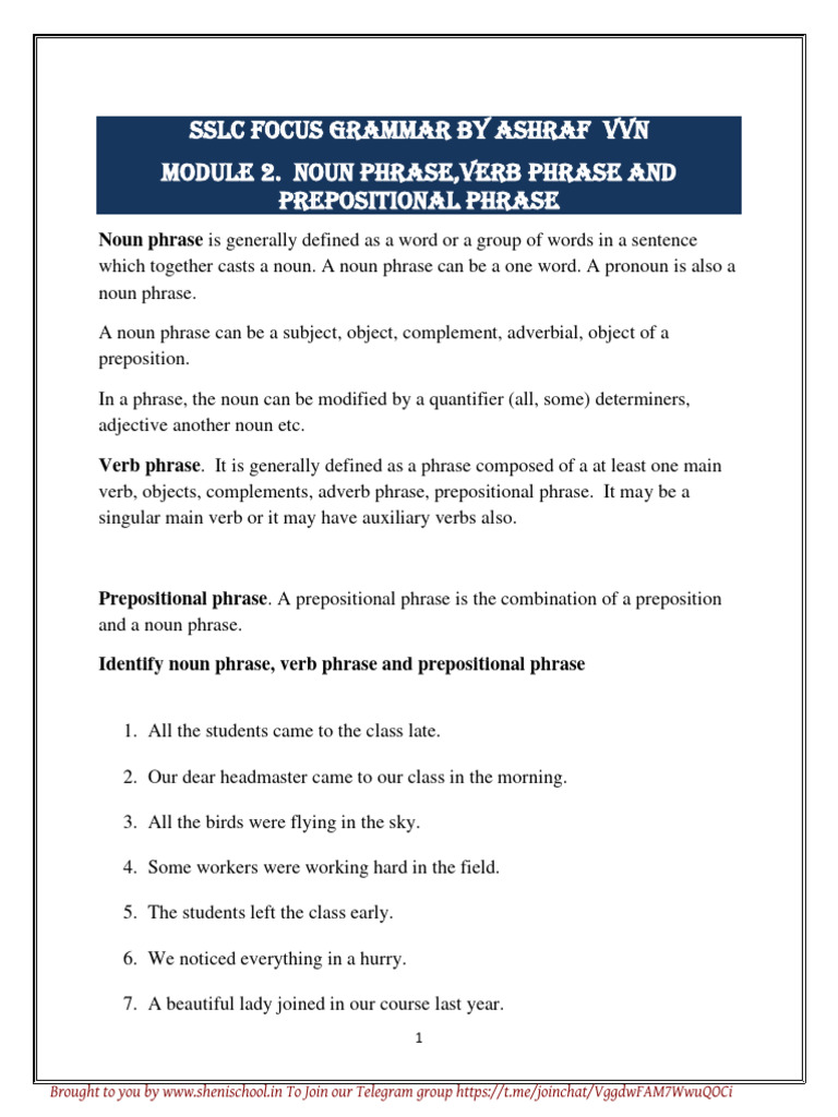 Noun, Verb, and Prepositional Phrases Guide | PDF | Phrase | Noun