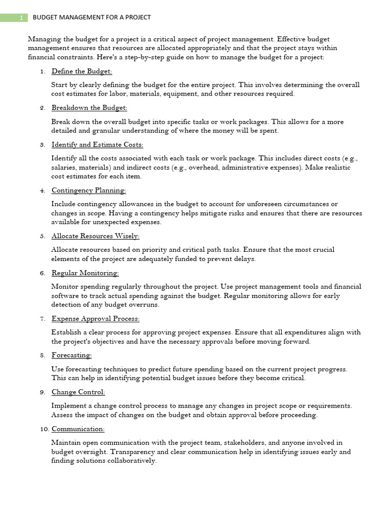 Budget management for a project pdf budget project management
