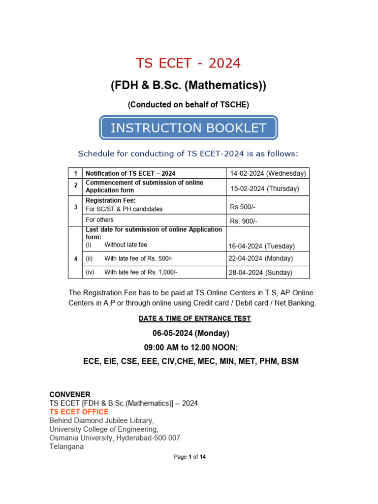 TS ECET 2024: Exam Schedule & Details | PDF | University And College ...