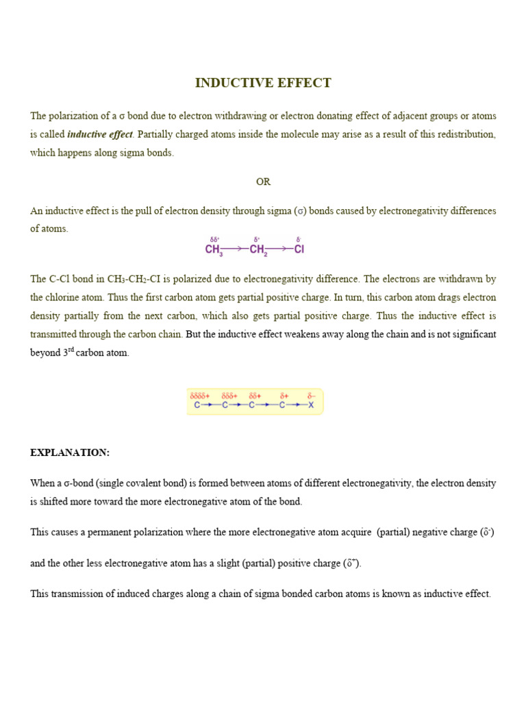 Inductive Effect | PDF | Chemical Bond | Chemical Compounds