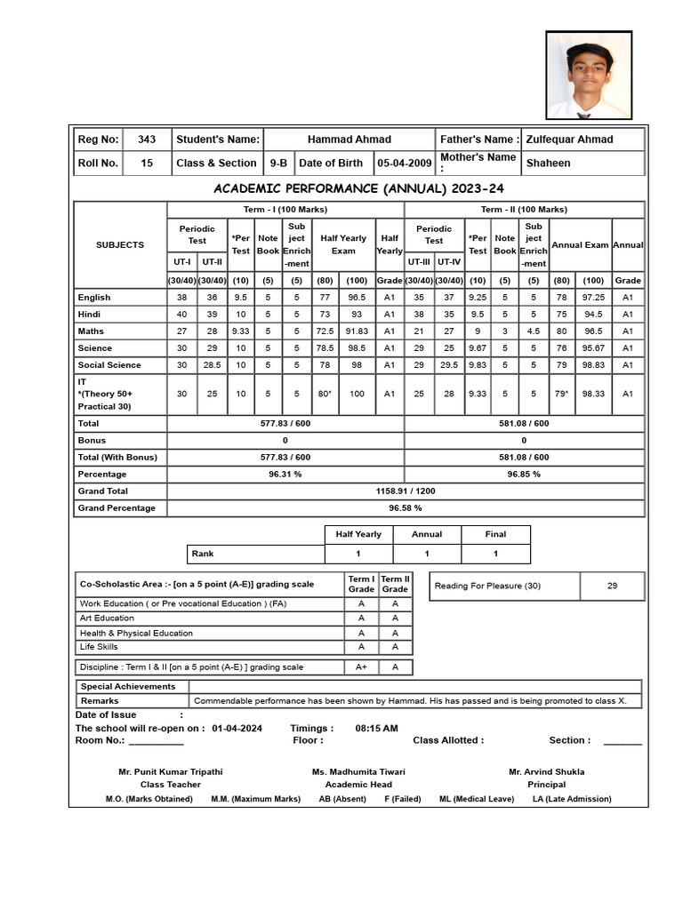 Academic Performance (Annual) 2023-24 | PDF | Educational Stages