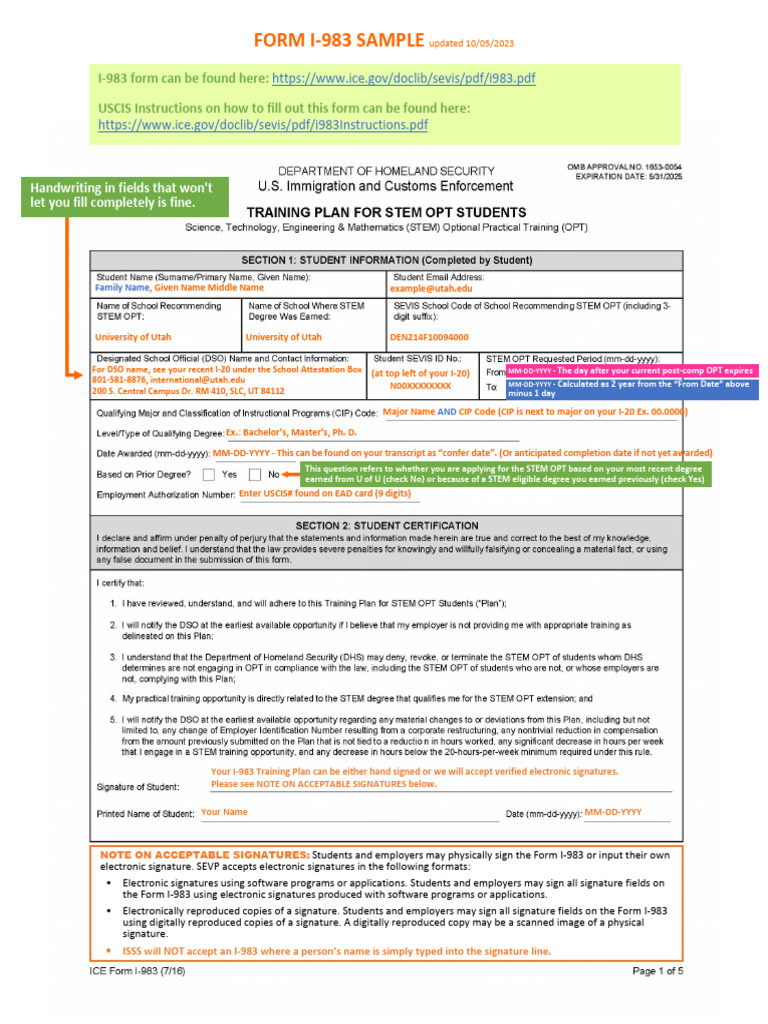 I-983 Training Plan Guide for STEM OPT | PDF | Employment | Temporary Work