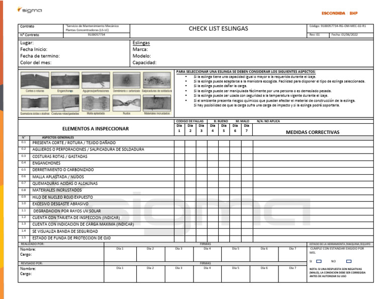 RG Om Mec 02 r1 (Check List Eslingas) | PDF