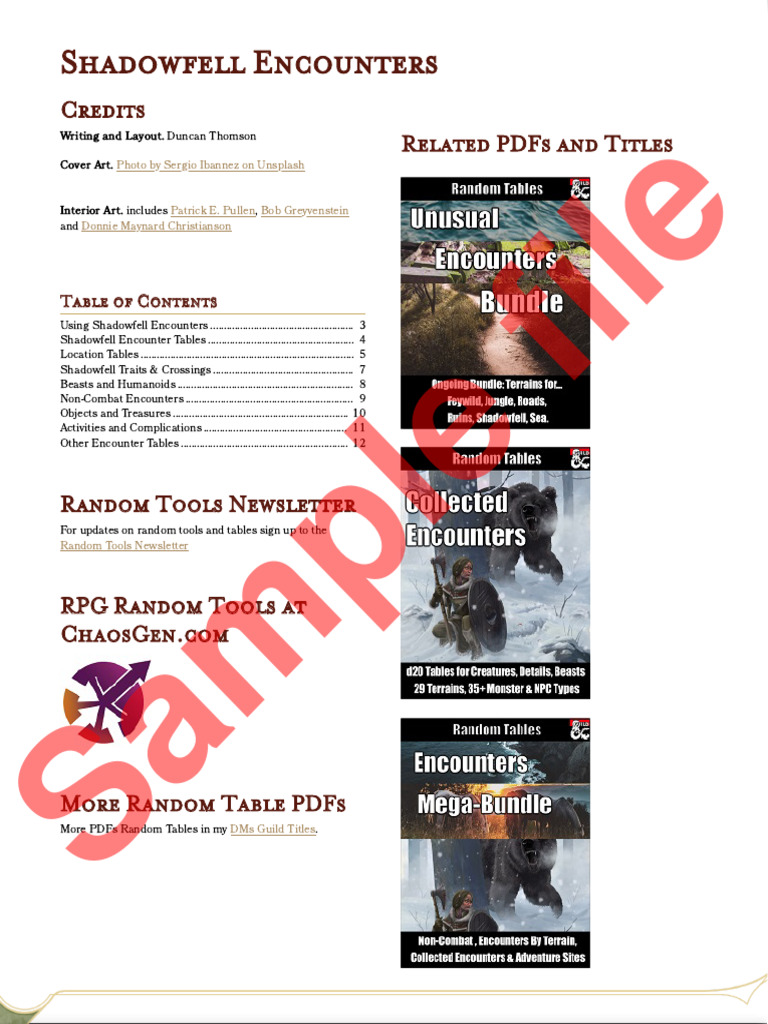 Shadowfell Encounter Tables Guide | PDF