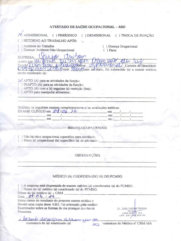 Modelo De Atestado De Saude Ocupacional Aso Varios Modelos Images My ...
