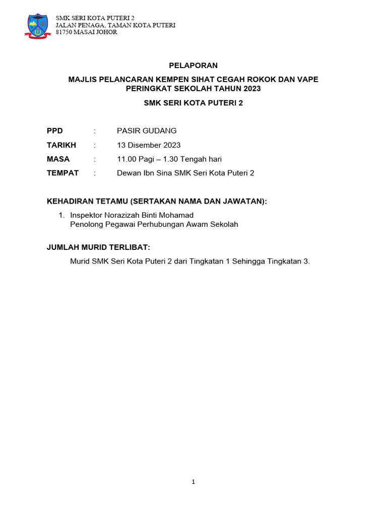 Pelancaran Kempen Cegah Rokok 2023 | PDF