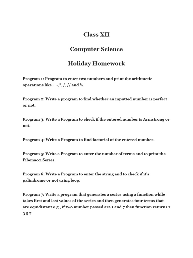 Holiday HW Cs - Xii | PDF | Business | Computers