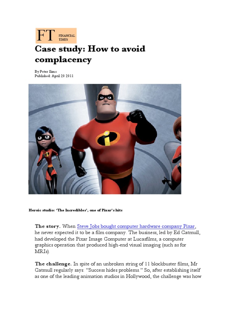 Case Study How To Avoid Complacency 1 | PDF | Pixar | Walt Disney ...