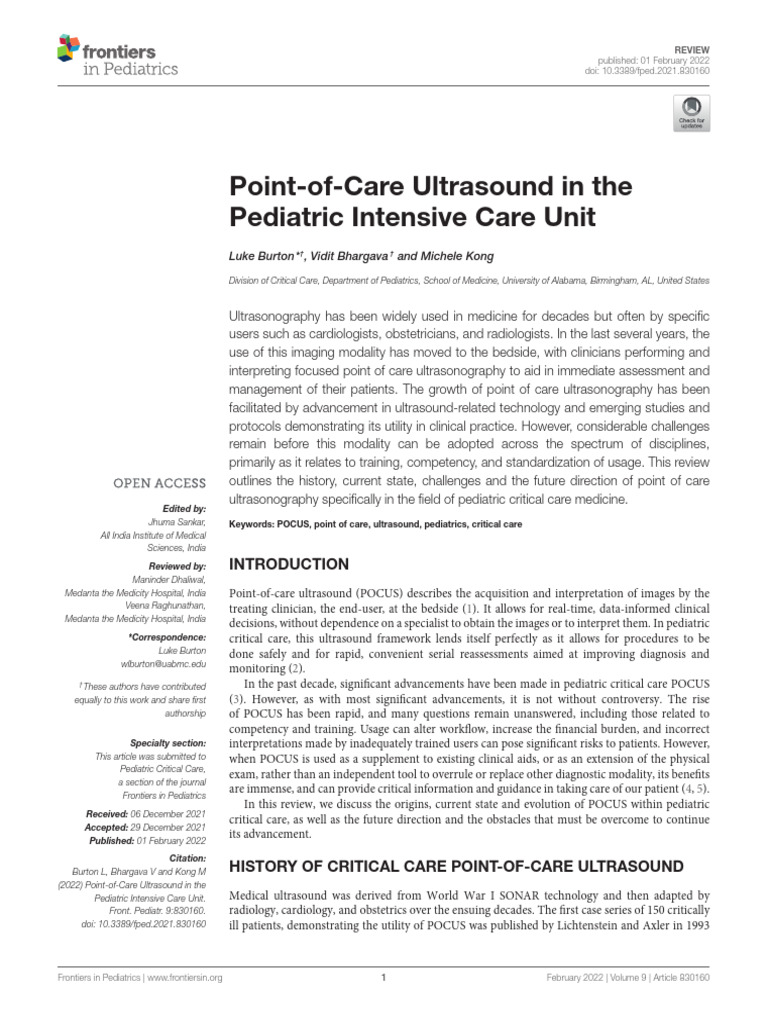 Point-of-Care Ultrasound in The Pediatric Intensive Care Unit | PDF ...