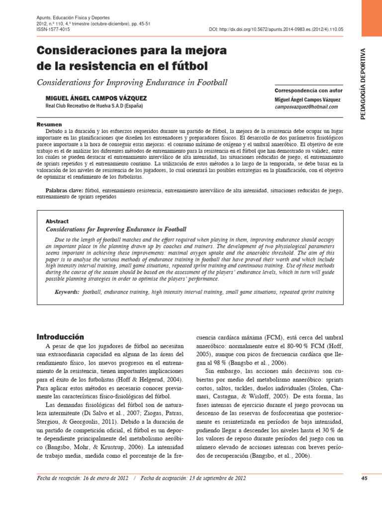 Consideraciones para La Mejora de La Resistencia en El Fútbol | PDF ...