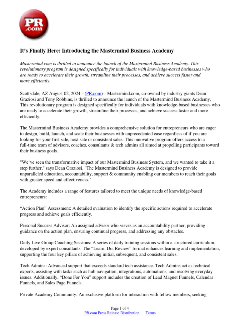 Launch of Mastermind Business Academy | PDF | Human Communication