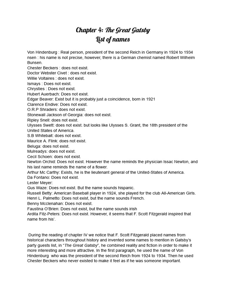 Chapter 4 The Great Gatsby Quizlet