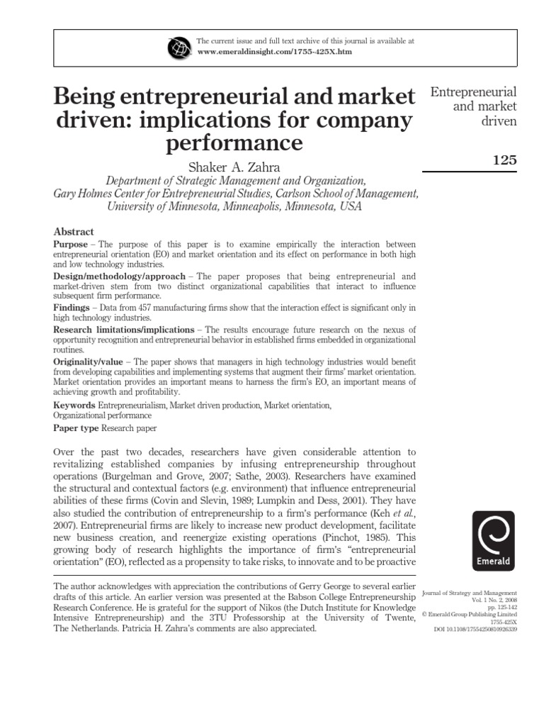 Entrepreneurial and Market-Driven Performance | PDF | Entrepreneurship ...