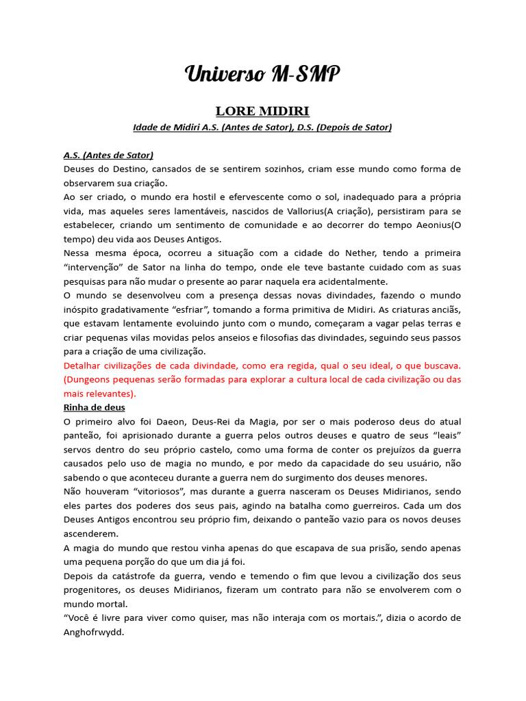 História e Mitologia do Mundo Midiri | PDF | Tempo | Emoções