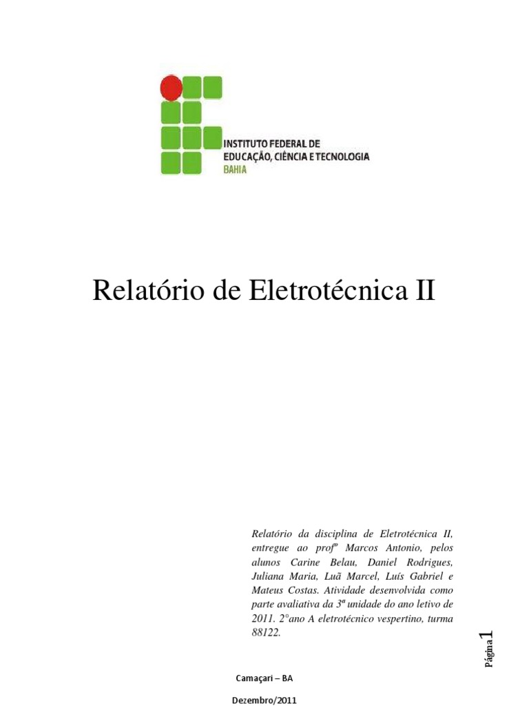 Relatório de eletrotecnica | Indutor | Indutância