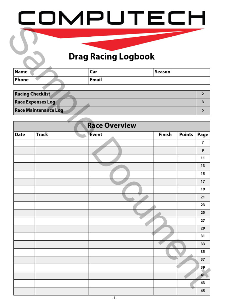 ComputechDragRacingLogBookv18 1sample | PDF | Wound | Humidity