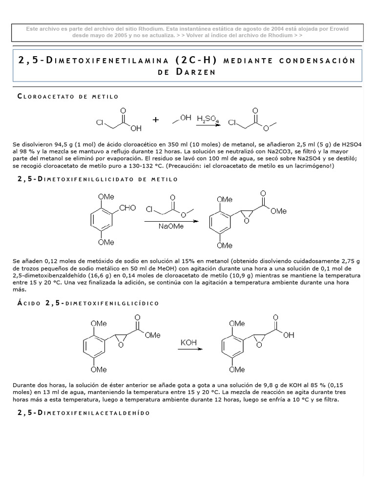 2,5-Dimetoxifenetilamina (2C-H) Mediante Condensación de Darzen | PDF ...