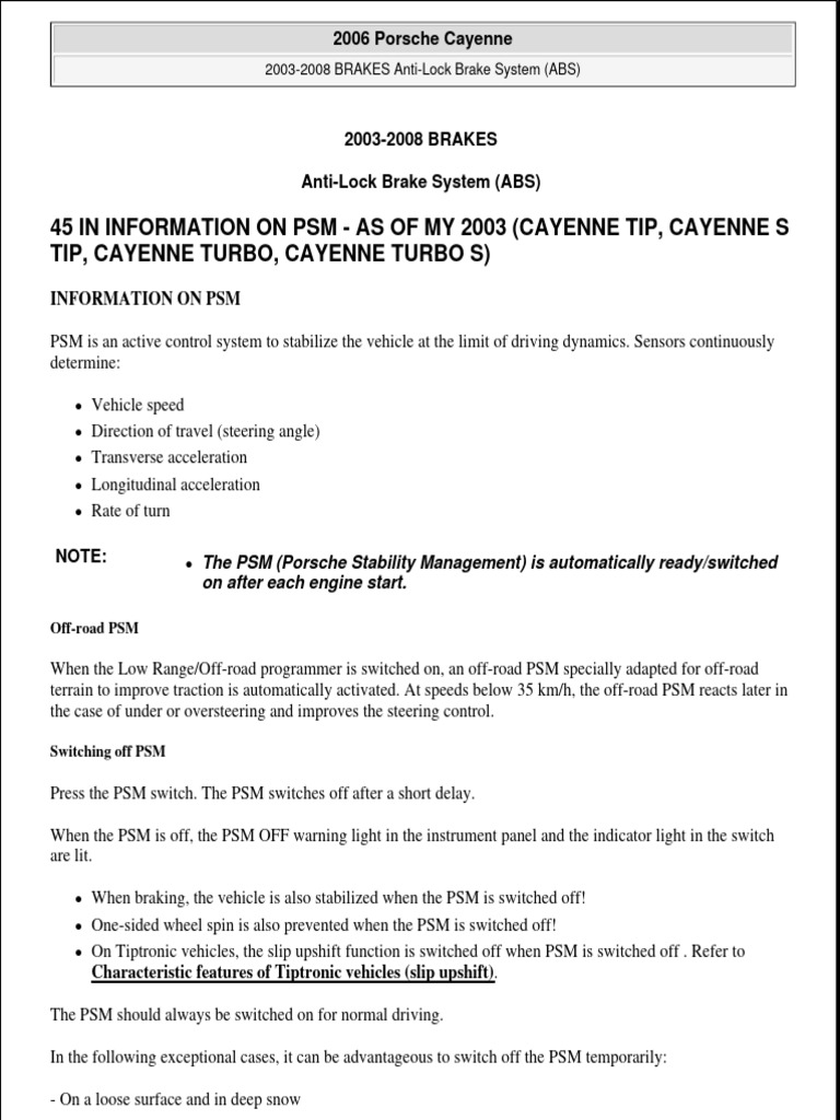 Porsche Cayenne PSM Module Details | PDF | Anti Lock Braking System ...