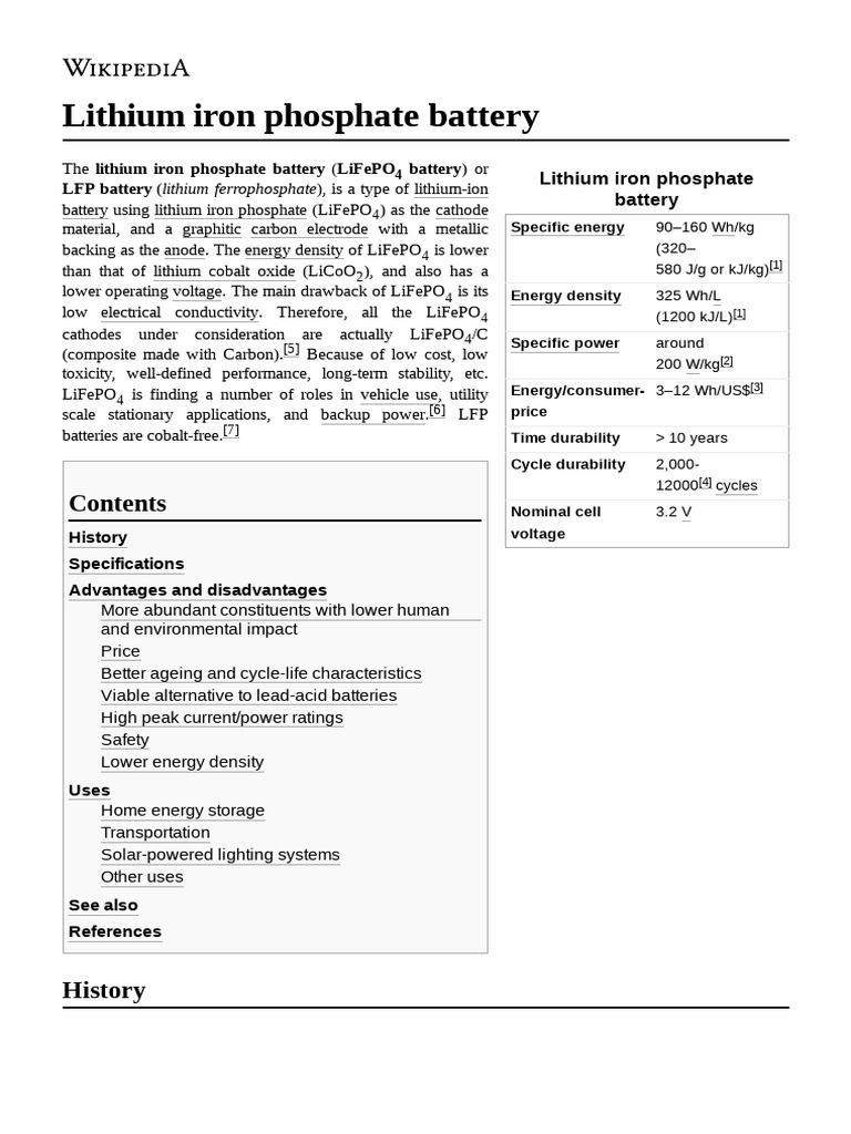Lithium Iron Phosphate Battery Overview | PDF | Lithium Ion Battery ...