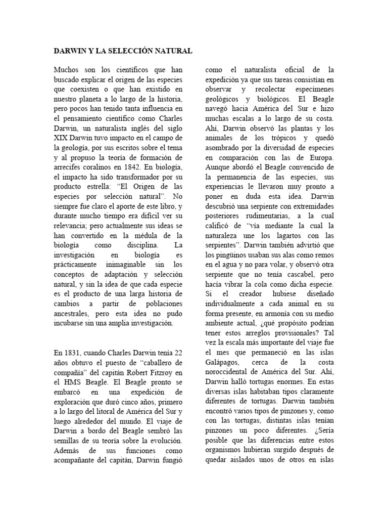 Lectura Introductoria - Darwin y La Selección Natural | PDF | Charles ...