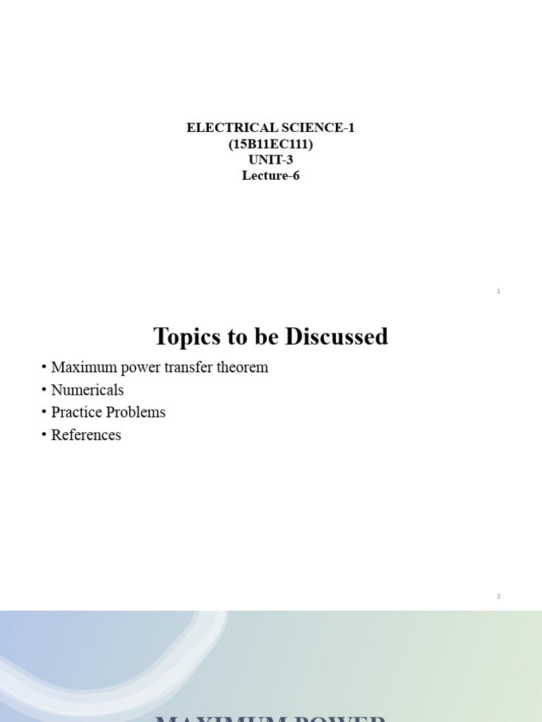 Lecture19 - Maximum Power Transfer Theorem | PDF | Electrical Network ...