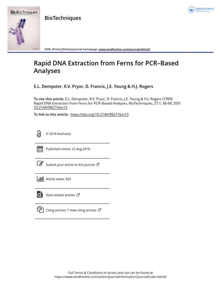 Rapid DNA Extraction From Ferns For PCR Based Analyses | PDF ...