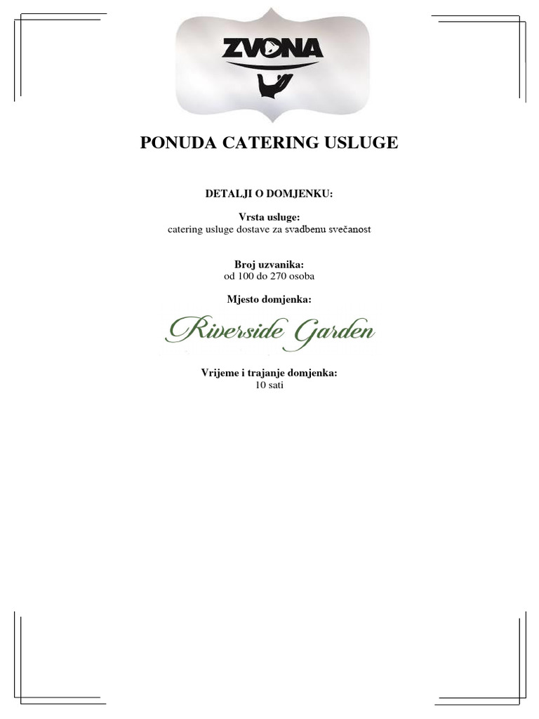 2025 Ponuda Hrane I Pića by Catering Zvona | PDF