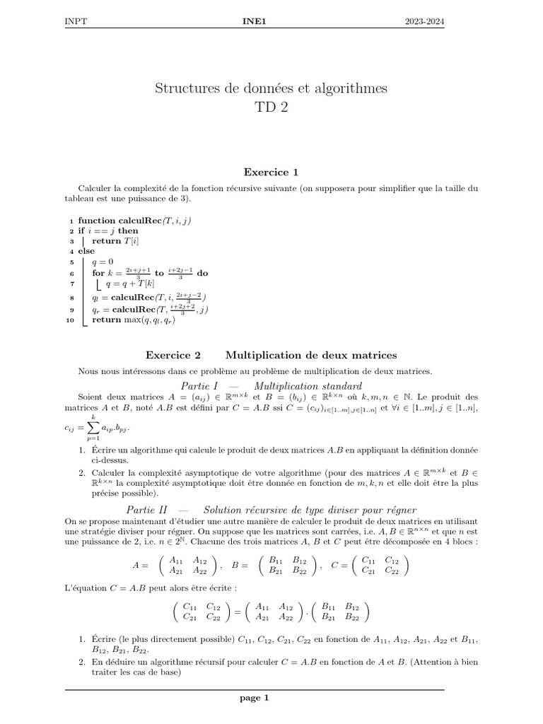 Complexité des algorithmes de matrices et arbres | PDF | Matrice ...