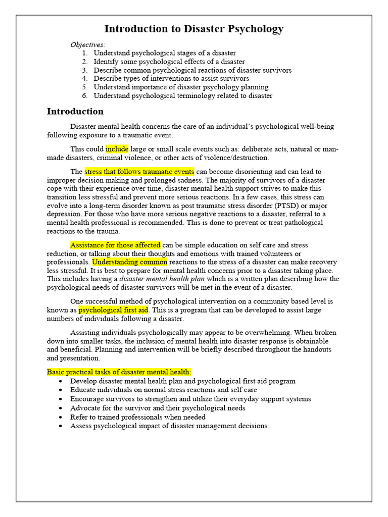 Meyer 2003 Introduction To Disaster Psychology 114044 Pdf