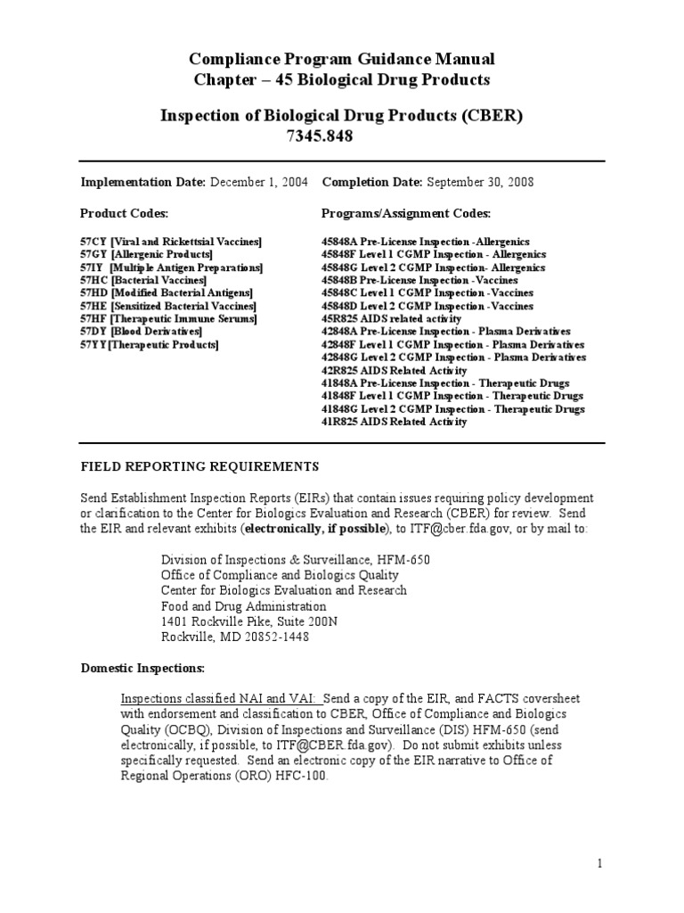 Biological Drug Product Compliance Guide | PDF | Federal Food | Food ...