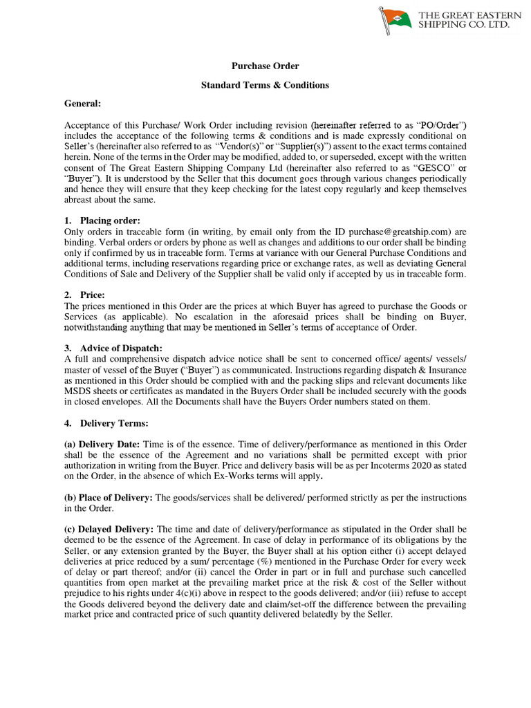 StandardTerms and Condition For Purchase and Supply GSL180122021 | PDF ...