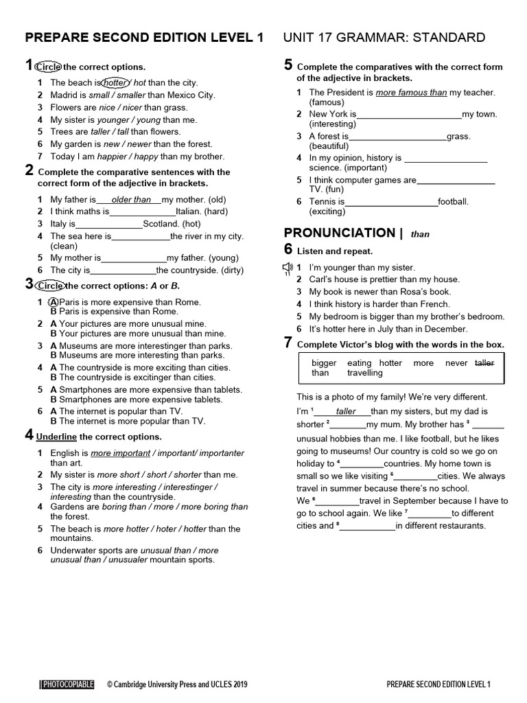 Prepare 1 Grammar Standard Unit 17 Pdf Linguistics
