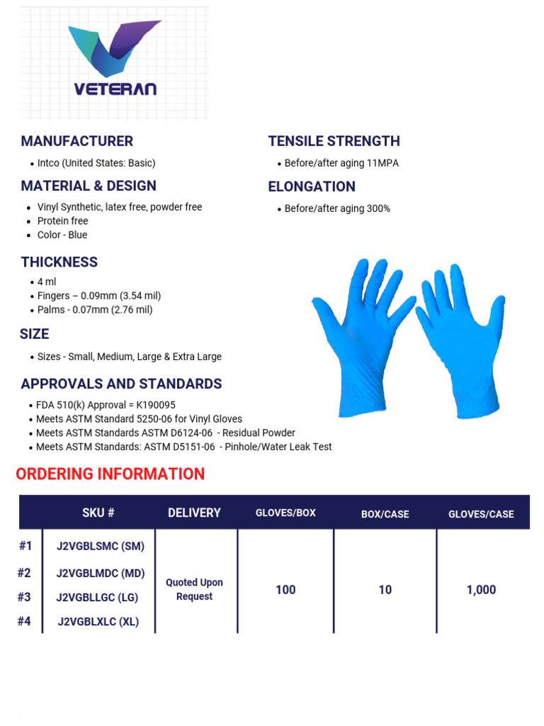Intco Vinyl Gloves - FDA Approved, Sizes S-XL | PDF